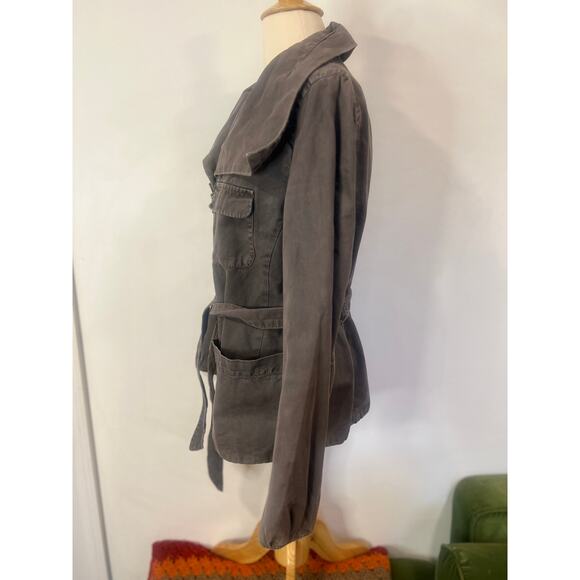 VTG Gap The Utility Jacket Gray  LINED Wide Collar Cargo Jacket Belted Small - Picture 3 of 7
